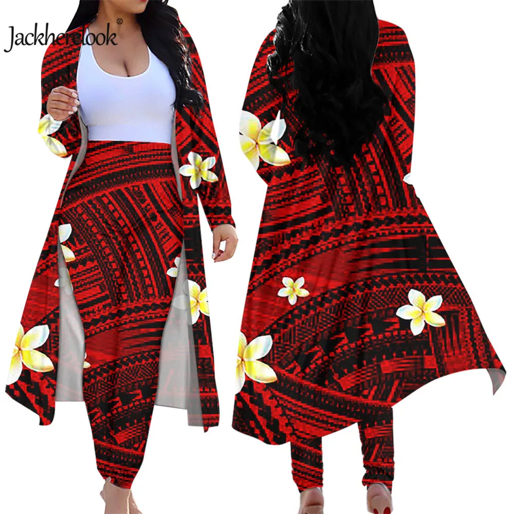 Jackherelook Женский комплект 2 шт. кардиган красная полинезийская тату Hibiscus Plumeria