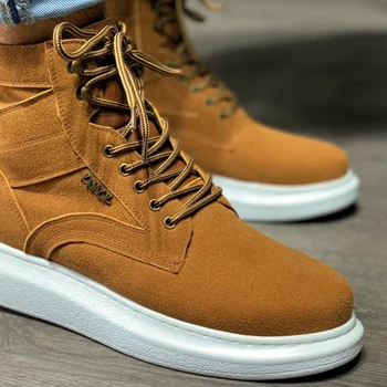 

Knack B-404 Tan Men Boots, High and Orthopedic White Base, 2021 Winter Fashion, 100 cotton Lace-Up Sports Postal