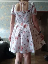 White Dress Clothing Short Puff-Sleeve Flower-Print Zipper Southpire Elegant Summer Womens