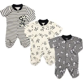 

Necixs Casual Panda Style Baby Unisex Cotton Triple Baby Rompers for Newborn and 3 month