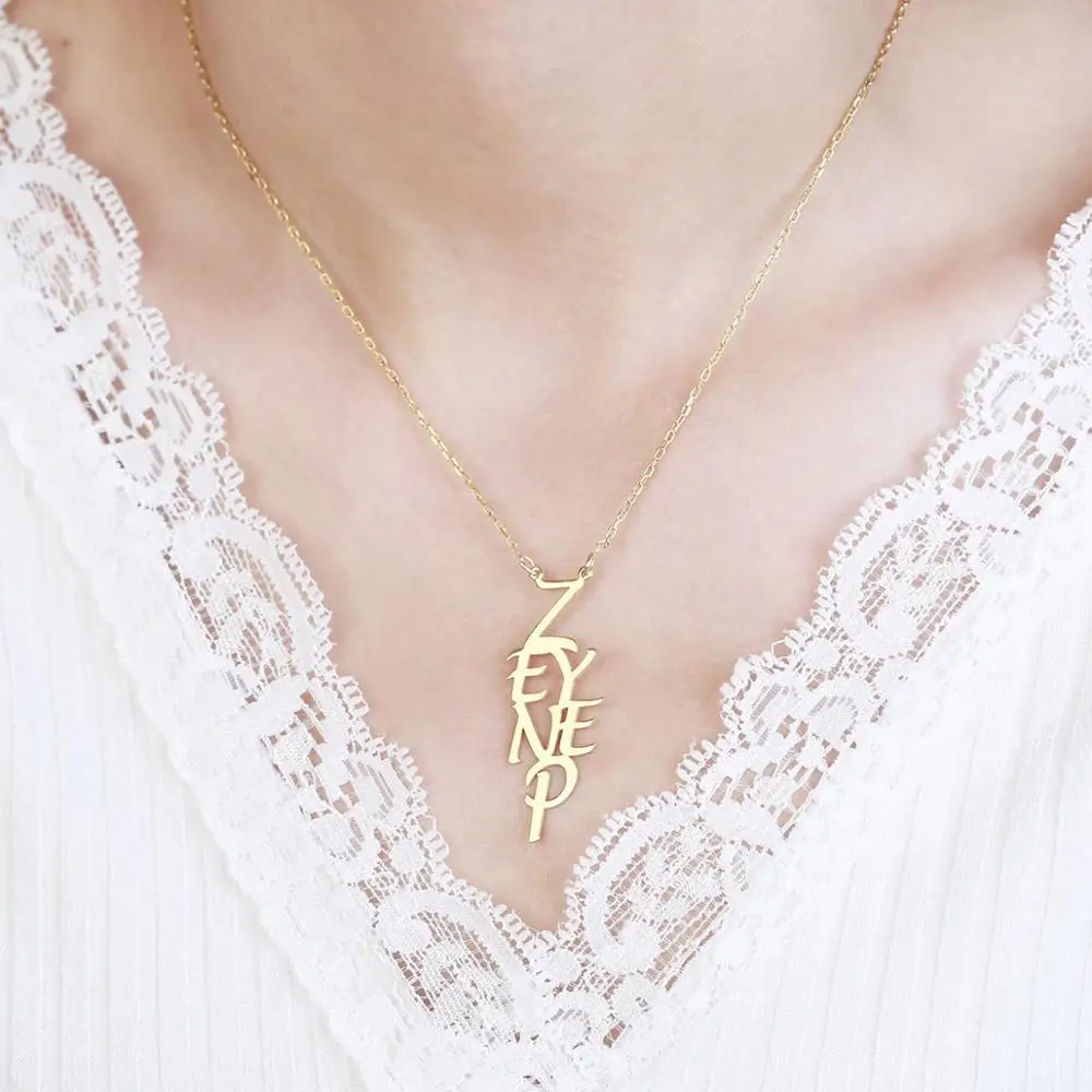 

Vaoov 925 Sterling Silver Personalized Asymmetric Letter Name Necklace - Made in Turkey
