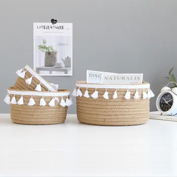 

Home Use Cotton Rope Storage Basket Large Capacity Sundries Storage Box Remote Control Container Bedside Table Organizer Basket