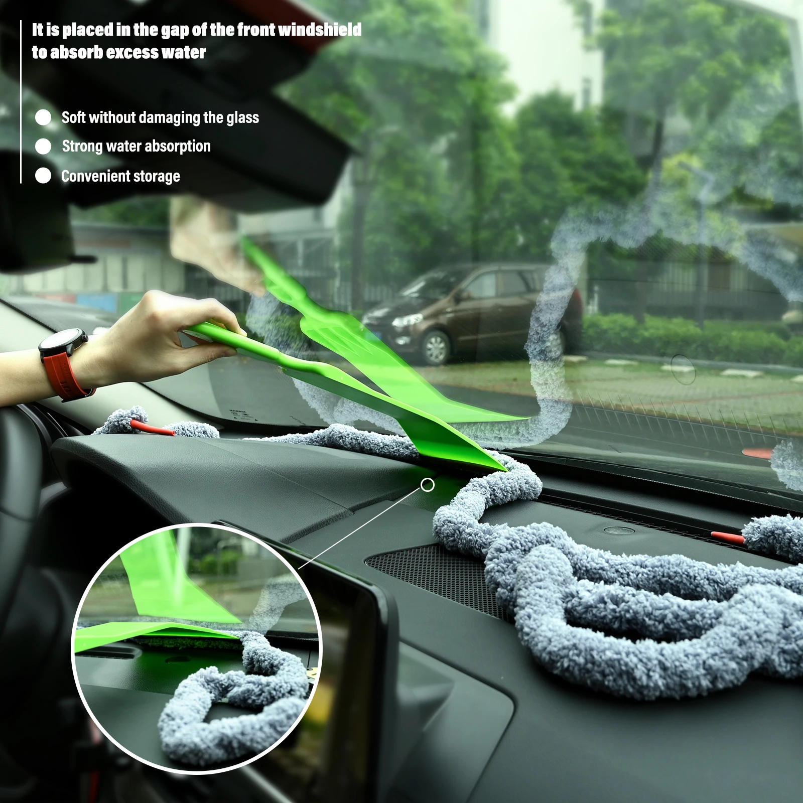 EHDIS 극세사 흡수 쉴드 로프, 자동차 앞 유리 세척, 내부 청소, 건조 천, 강력한 흡수성 로프, 300cm