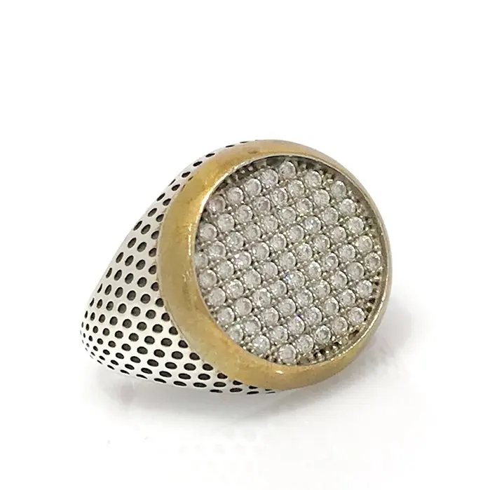 

Micro White Cubic Zirconia Round Silver Men Ring