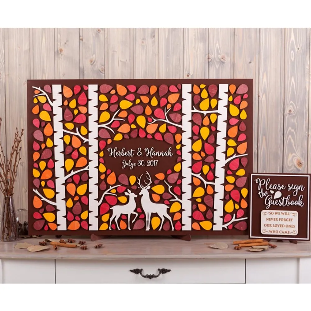 Custom Autumn Wedding Theme Guest Book Alternatives Deers in Love mangrove forest Decor Unique Guestbook Gift | Дом и сад