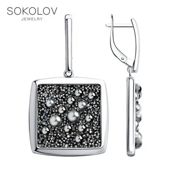 

Ear SOKOLOV of silver with Swarovski crystals, fashion jewelry, 925, women's/men's, male/female, long drop earringswith stones, long earrings, women's male
