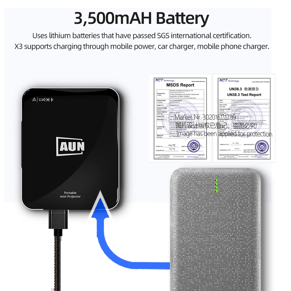 Aun mini projetor dlp x3 com sincronizar a tela do smartphone, espelhamento da tela do telefone de android/ios, portátil para o cinema em casa de 1080p-3