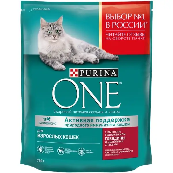 Dry Feed Purina One For Adult Cats With Beef And Wheat, 6 Kg. Cat Dry