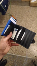 Tarjetero de Metal RFID con botón para hombre, Cartera de fibra de carbono con protección, delgada, antirrobo, 2021