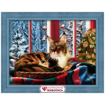 

Аж-1695 painting with rhinestones 'Maine Coon U ocna' 40*30 cm