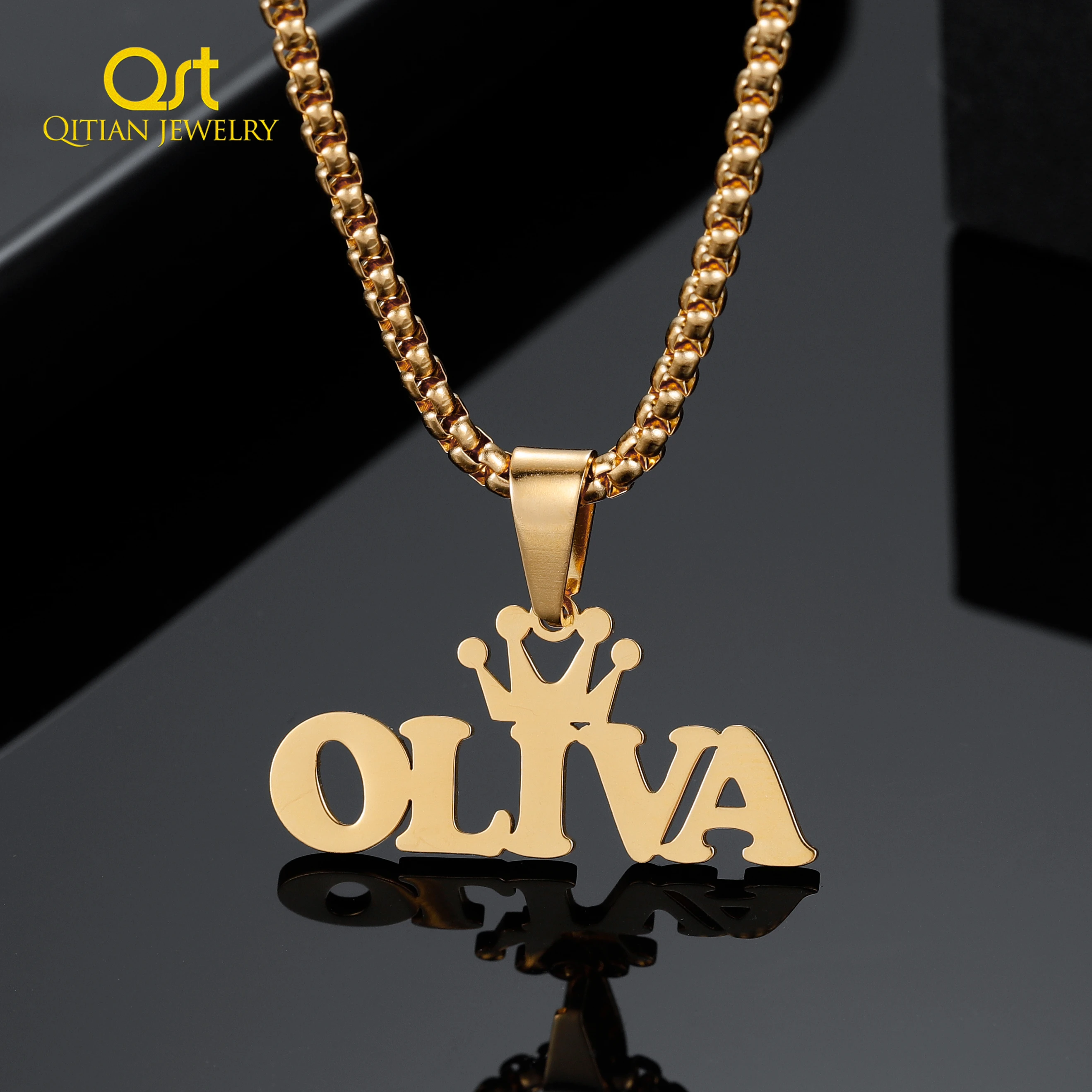 Personalized Crown Name Necklace 18K 