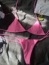 Conjunto de Bikini con lazo lateral para mujer, traje de baño Sexy con Tanga de color liso para playa y piscina, bañador brasileño para mujer