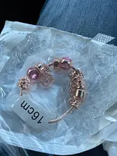 CHIELOYS-Pulseras con abalorios de estilo de dibujos animados para mujer, cuentas de cristal rosas chapadas en plata, cadena de serpiente, pulsera de marca, regalo de joyería para niños