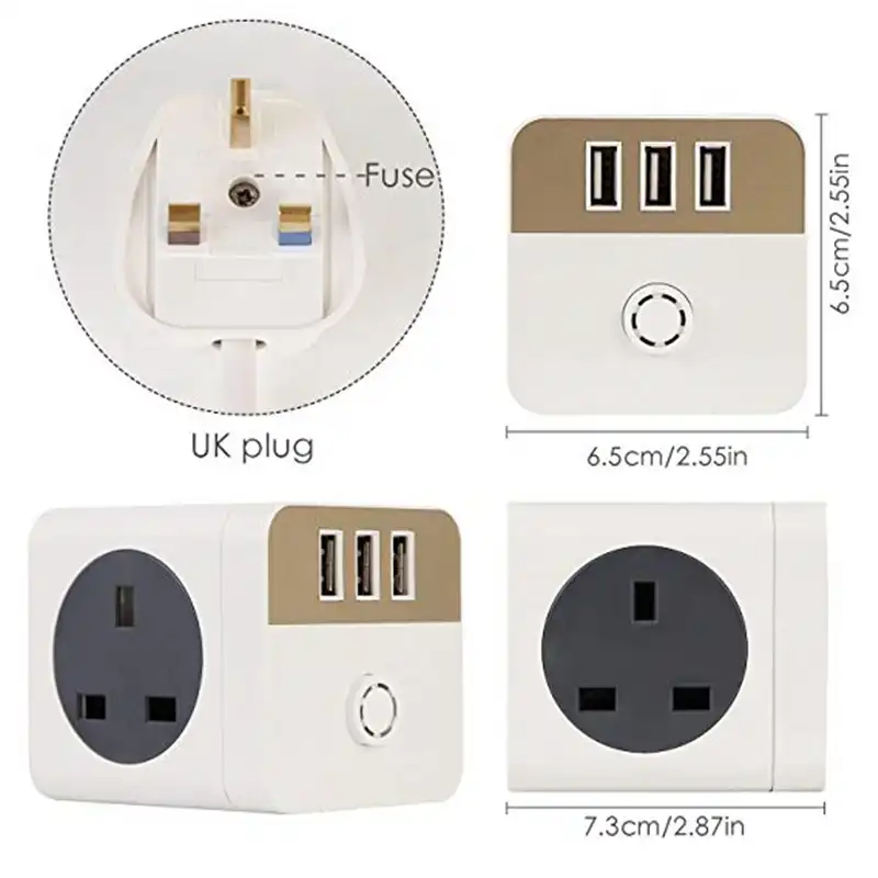 4 WAY GANG 2M EXTENSION LEAD UK CABLE SOCKET USB POWER WIRE SURGE PROTECTED PLUG