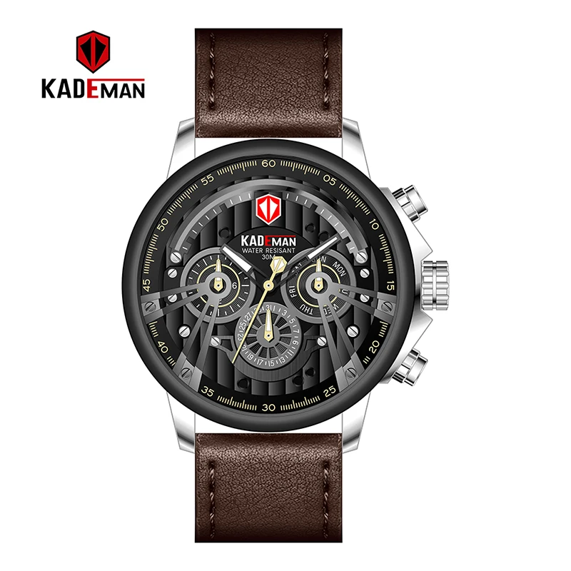 

KADEMAN 2019 Sport Watch Men Luxury Quartz Watch TOP Brand Full Leather Military Wristwatch Business Male Clocks K689