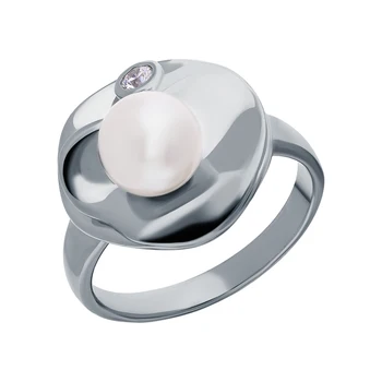 

Silver ring with cubic zirconia and pearls cultured sunlight sample 925