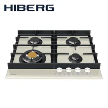 Встраиваемая панель с газ-контролем HIBERG VM 6044 Y, бежевое закаленное стекло, мощные чугунные решетки, WOK кон