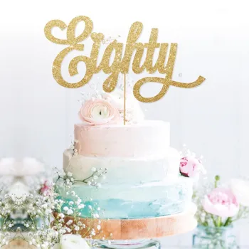 

customised Eighty cake topper 80th cake topper glitter gold cake topper Party Decorations Dessert toothpicks