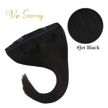 

VeSunny One Piece Invisible Halo Hair Extensions Human Hair Flip in Wire with 2 Clips on Jet Black #1
