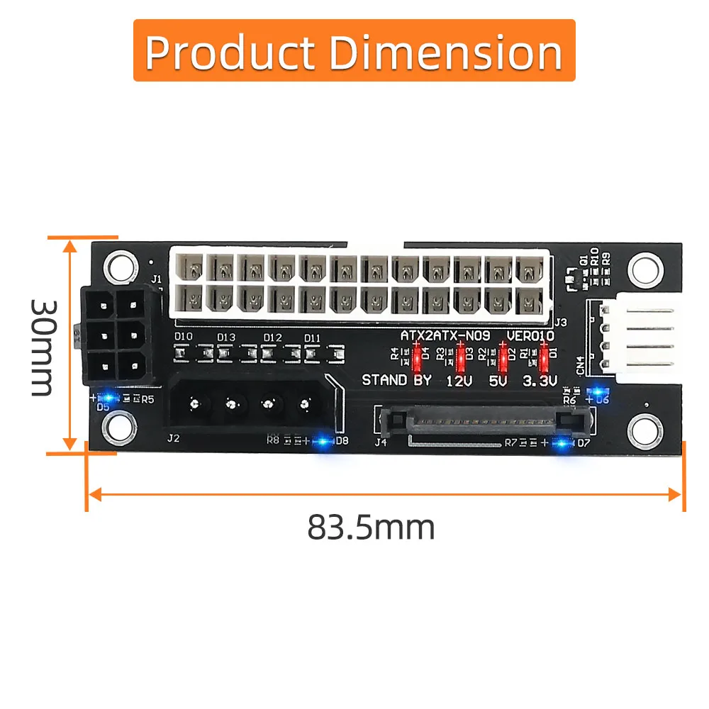 Fonte de Alimentação Dupla Psu Add2psu Atx 24pin para 4pin Molex Conector Riser Mineiro Mineração Adaptador com Led - Imagem 5