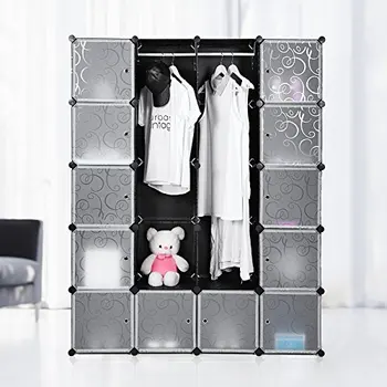 

Storage Cube with storage organizer/clothes cupboard with rails hanging 143x36x178 cm, black LPC30H