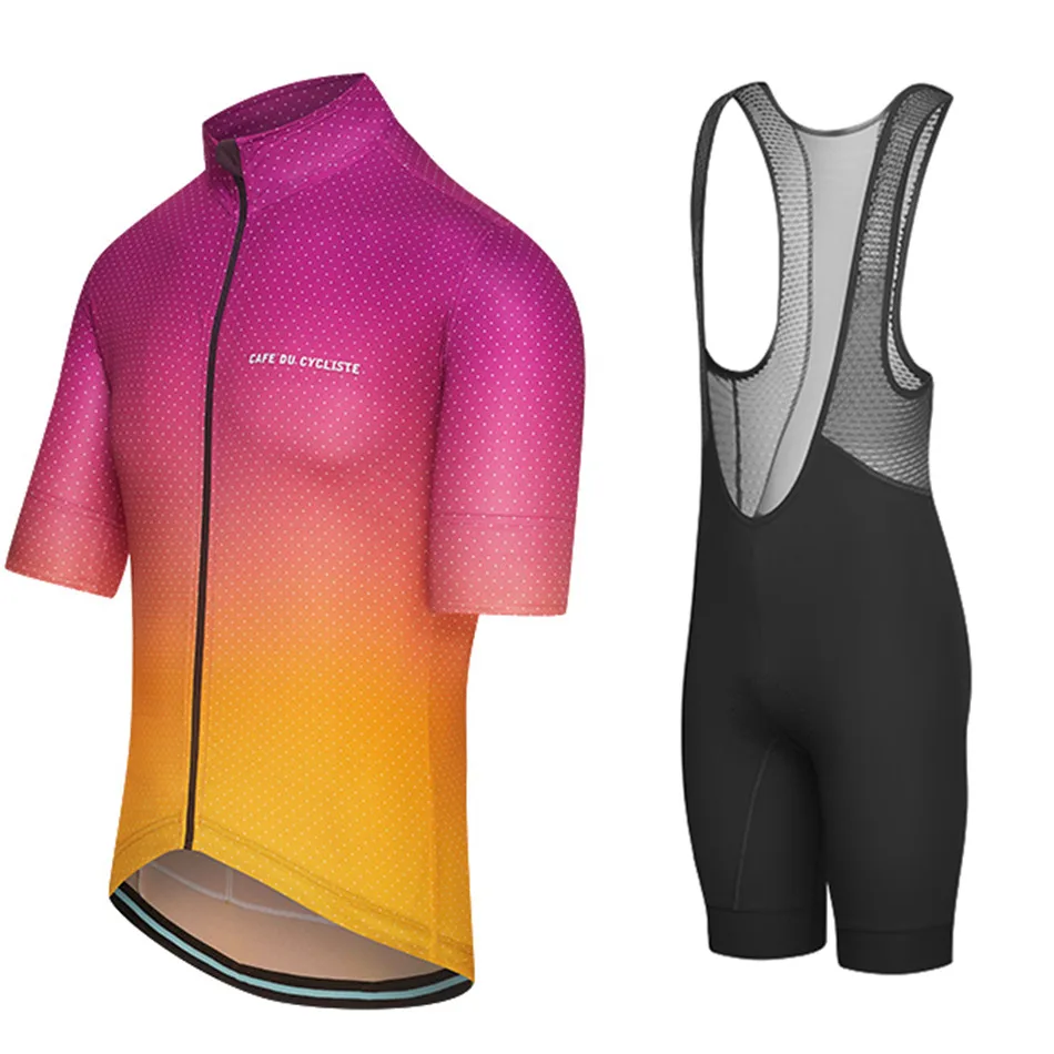 Кафе дю CYCLISTE Мужская велосипедная Джерси Одежда для верховой езды костюм с коротким рукавом нагрудник шорты дышащий велосипед Одежда наборы roupa ciclismo - Цвет: 09