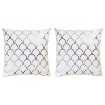 

2 PCs print pillows with foil gold and white 40x40 cm cotton furnishing