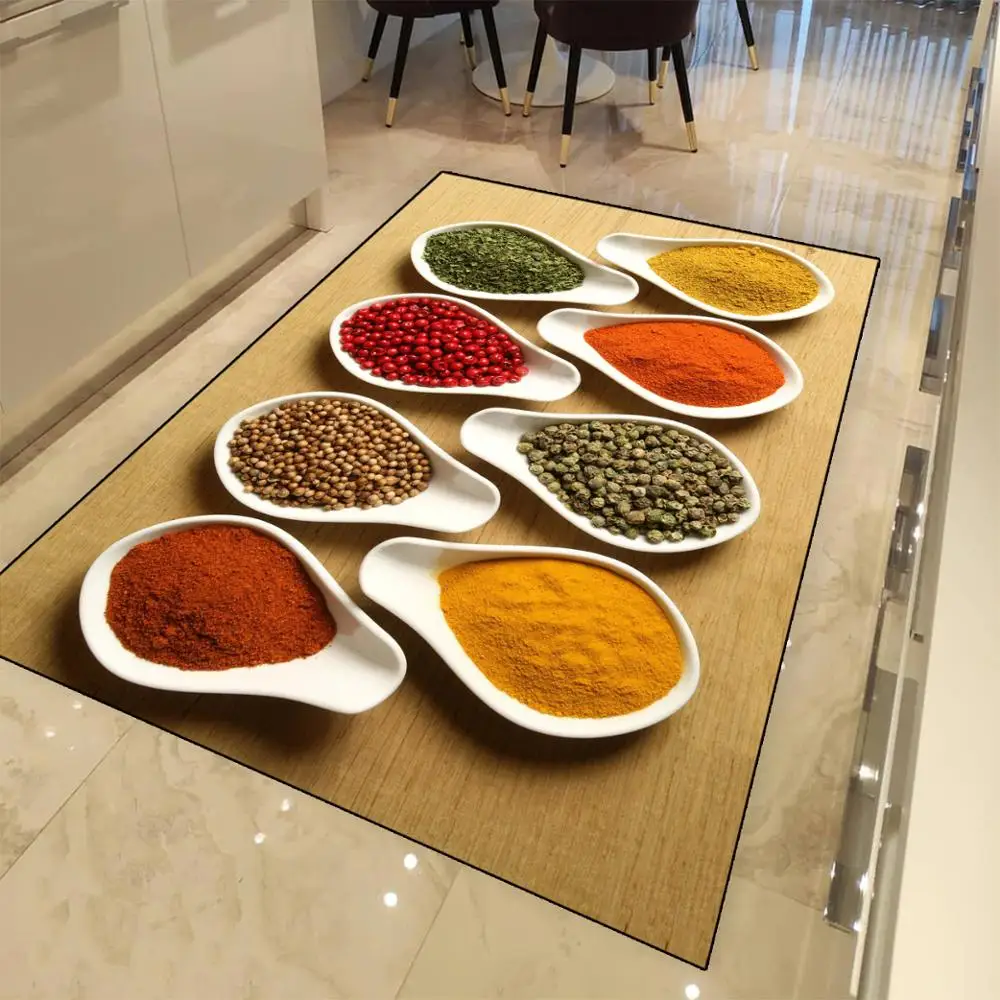 Else цветные специи на маленьких тарелках 3d принт нескользящие микрофибры Кухня современный декоративный моющийся коврик