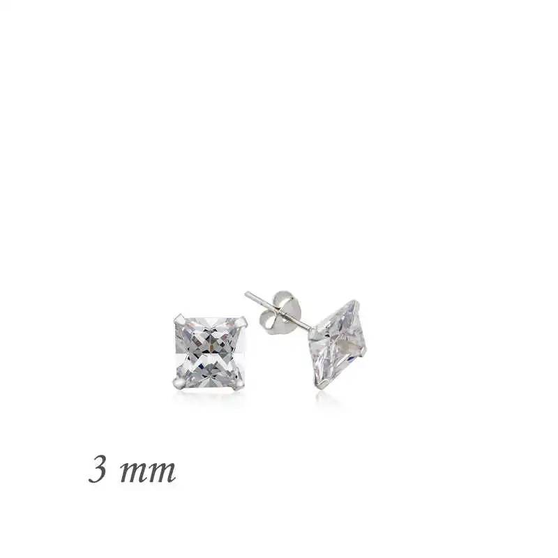

Silver Square Solitaire Zircon Earrings-3mm