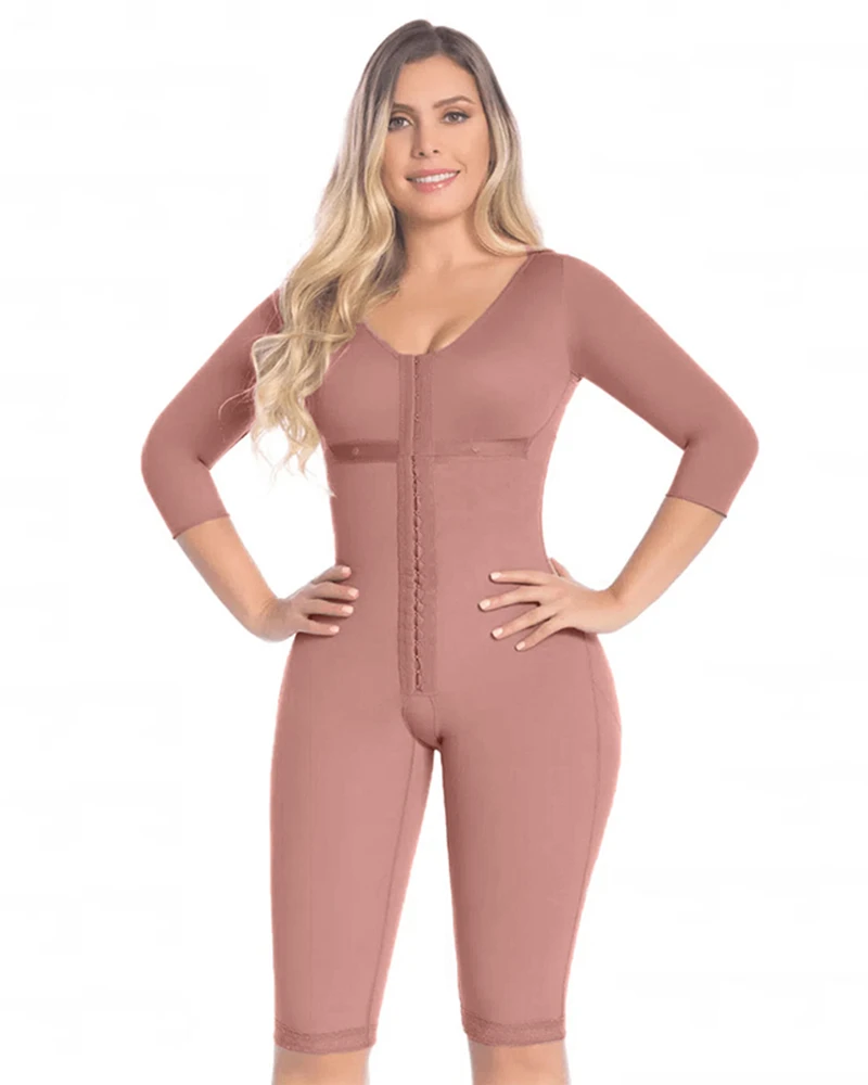 spanx bodysuit Fajas Colombianas Women's Corset Body Shaper Waist Trainer Bodysuit Shapewear Tummy Control Mid-Sleeve High Compression Skims extreme tummy control shapewear