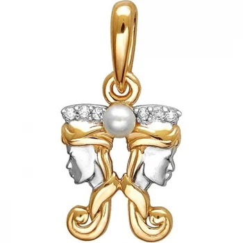 

Esthete pendant "twins" with pearls and cubic zirconia in red gold