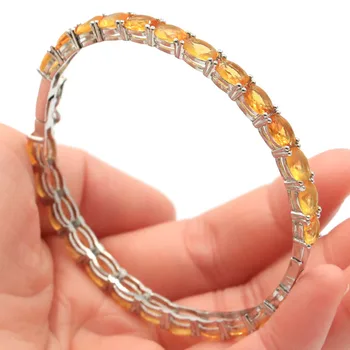 

64x5mm Hot Sell Created Golden Citrine SheCrown Gift For Girls Silver Bangle Bracelet 7.5"