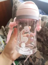 Botella de paja de agua potable con dibujos de animales para niños, Bola de gravedad, taza de bebé con correa para el hombro