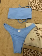 Bikini sin tirantes de cintura alta para mujer, bañador Sexy, traje de baño acolchado, de Color puro monokini, novedad de 2021