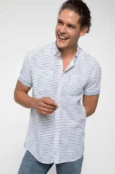 

DeFacto Summer Men Light Blue Smart Casual Shirts Short Sleeve Male Tops Cloth Loose Shirt-I9140AZ18HS