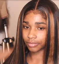 Nabeauty-Peluca de cabello humano con encaje frontal en T para mujeres negras, postizo de encaje transparente con reflejos marrón, nudos blanqueados, Remy