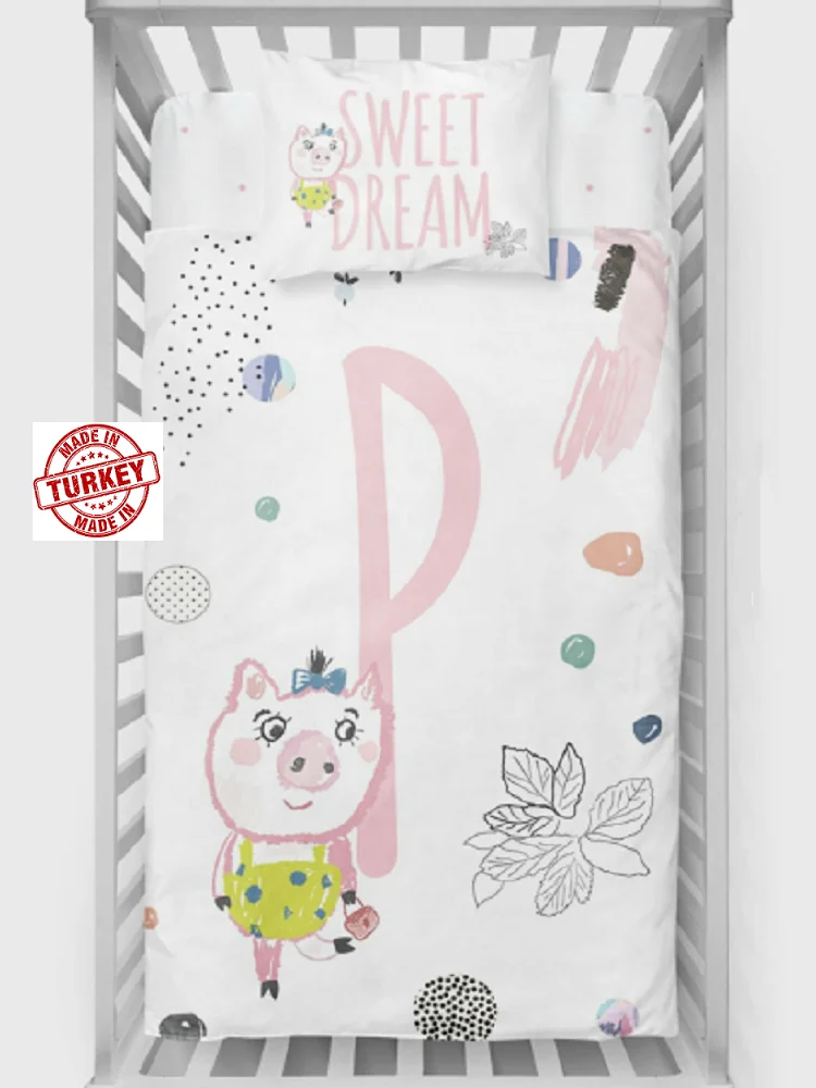 

BABY BEDDINGSET - 3 PIECES - A TO Z - REQUESTED LETTER PRINTED - DUVET COVER PILLOWCASE SHEET - 100% COTTON - ULTRA SOFT