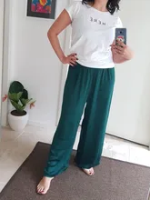 Pantalones de pierna ancha de seda para mujer, mallas tobilleras sueltas de pierna ancha, informales, cintura elástica, RZBY110