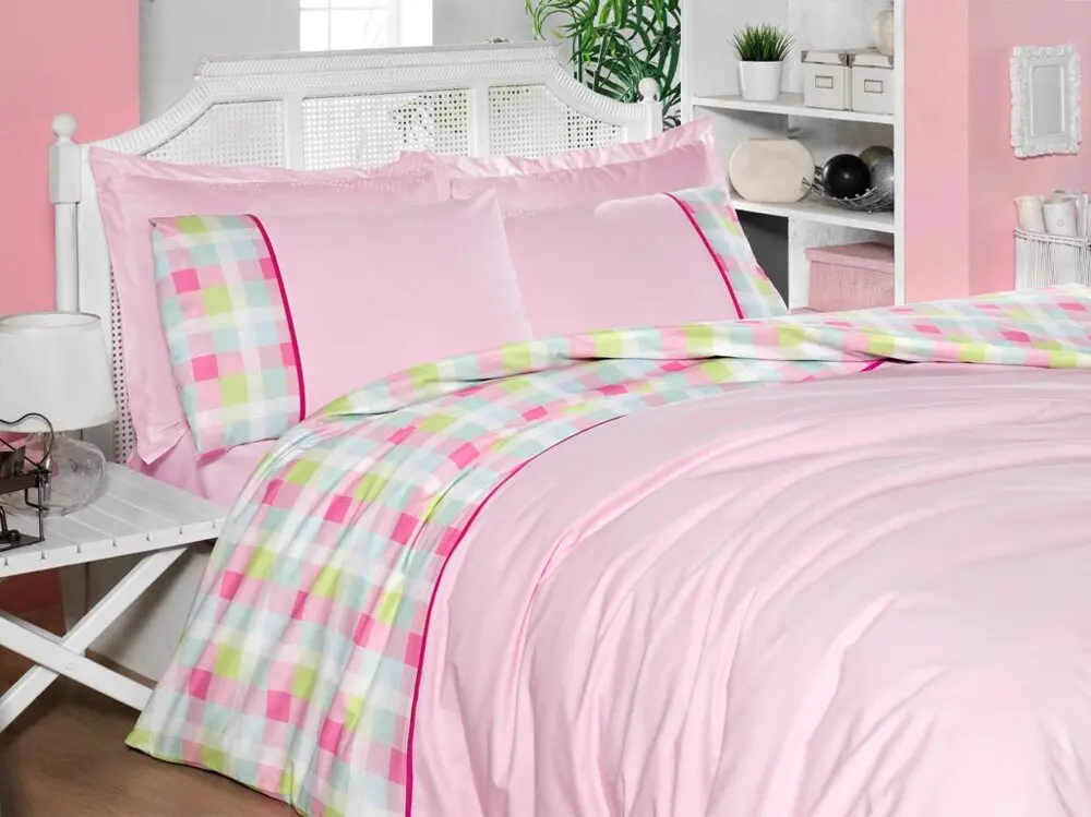 

Gold Case Series Twin Size Set Duvet-Plain Tartan Pink