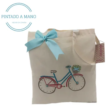

Tote Bag with asas for purchase "bike blue with FLOWERS painted BY HAND"