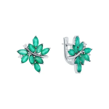 

Silver earrings with cubic zirconia and agate sunlight sample 925