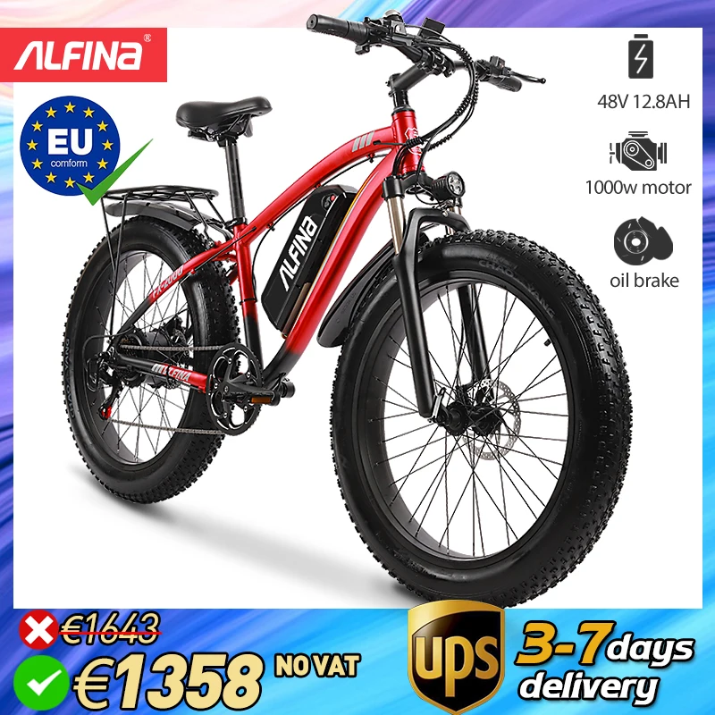 (EU Stock)ALFINA FX-2000 Электрический велосипед 1000W 17AH 26-дюймовый Снежный фэтбайк горный