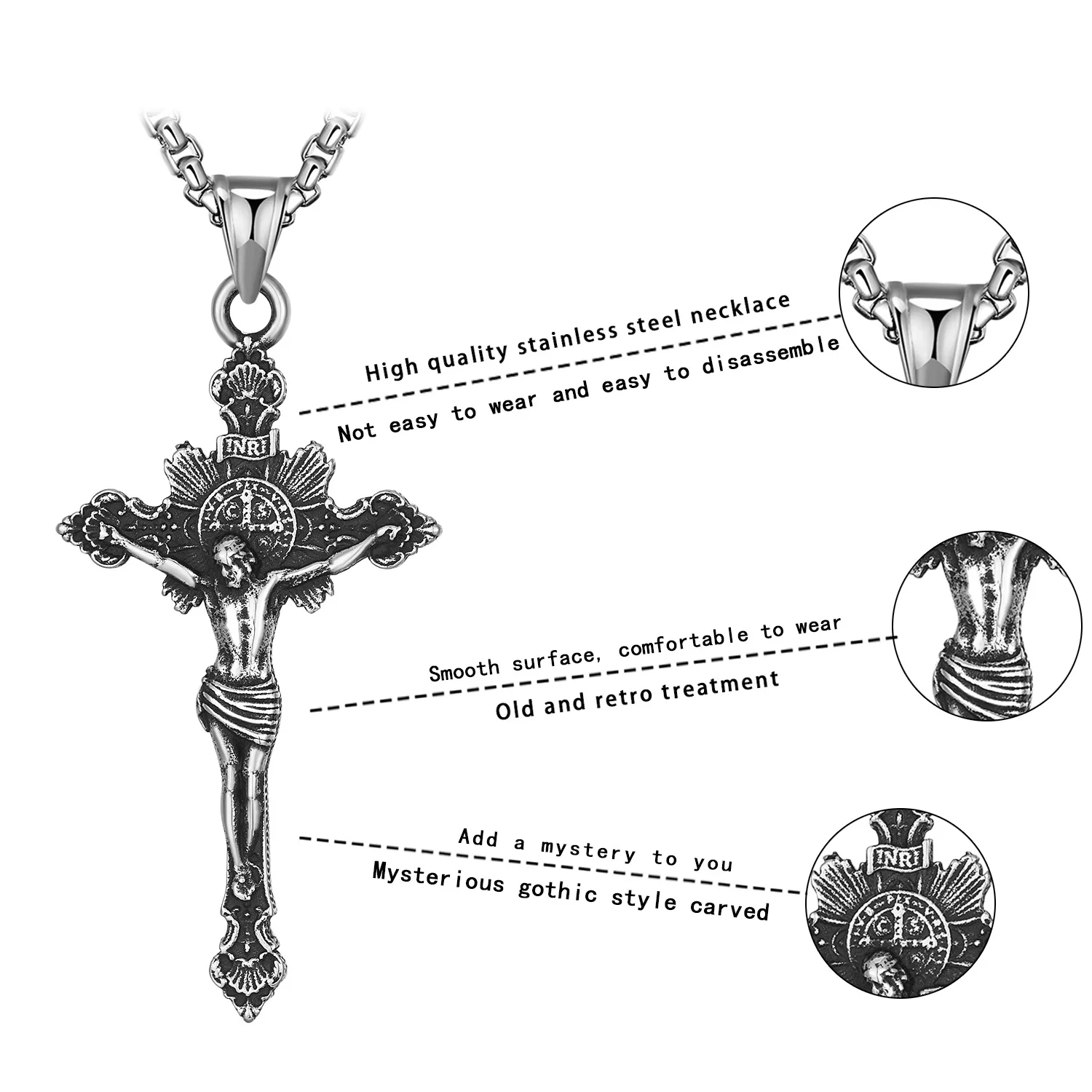 316L Stainless Steel Cross Jesus Religious God Pendant Necklace For Women Men High Quality Gothic Punk Men's Necklace Jewelry