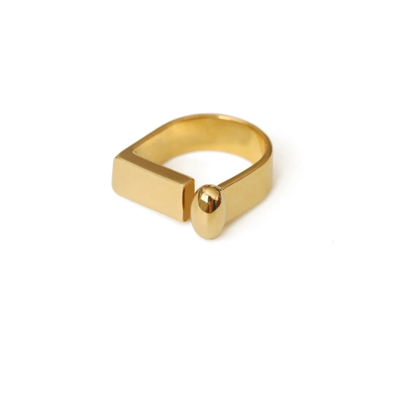 INS Fashion Rings for Women Couples France Brass Gold Plated D-shaped Geometric Irregular Vintage Elegant Bride Jewelry Gifts