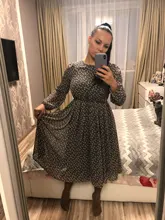 Women Summer Spring-Dress Vestidos A-Line Long-Sleeve Dot Print Midi Chiffon S.FLAVOR