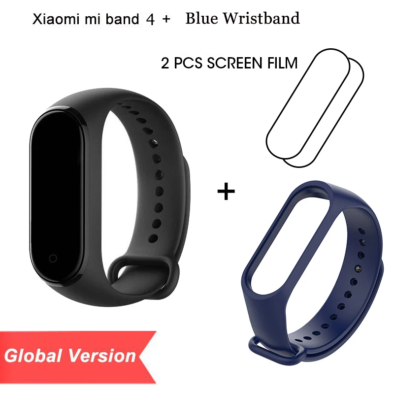 Global film Blue Xiaomi mi-браслет 4 Smart mi Band цветной экран браслет пульсометр Фитнес Спорт Музыка Bluetooth 50 м водонепроницаемый - Цвет: Global film Blue
