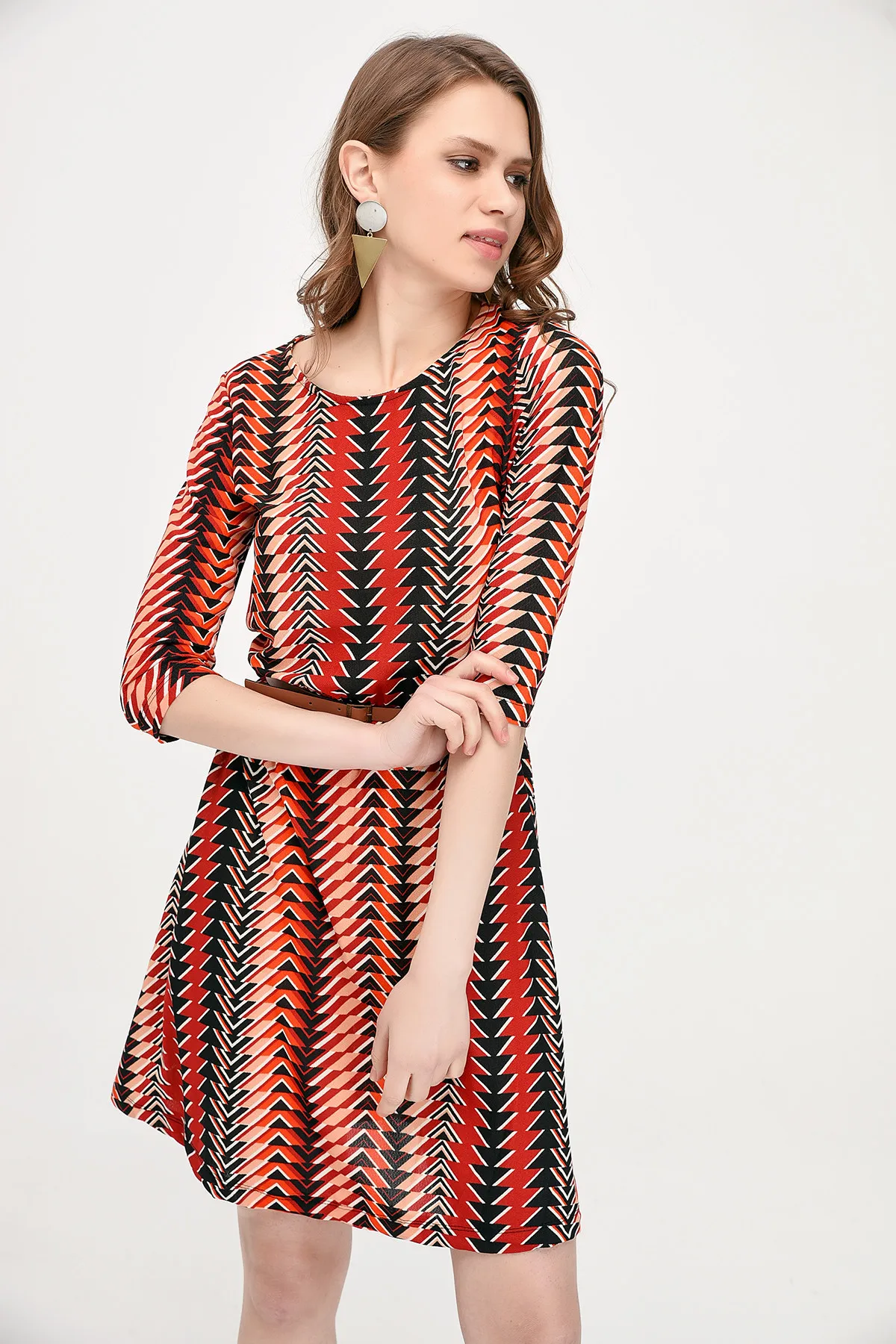 Cotton Mood Women Tile Maroon Crepe Beli Wheel Arched Capri Sleeve