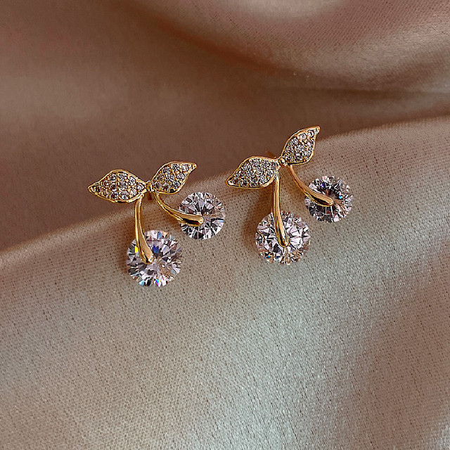 Korean Trendy Rhinestone Flowers Drop Earrings For Women Crystal Flower Moon Earring Elegant Female Temperament Jewelry