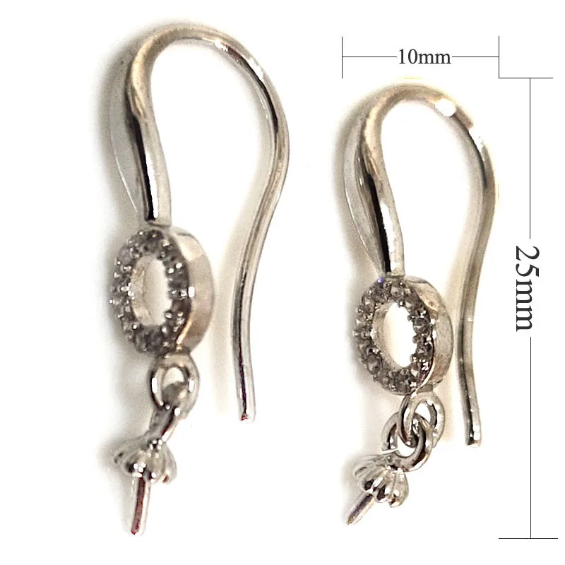 Wholesale 10x25mm 925 Sterling Silver Hook Dangle Earring Finding with Zirconia Sold by Pair | Украшения и аксессуары