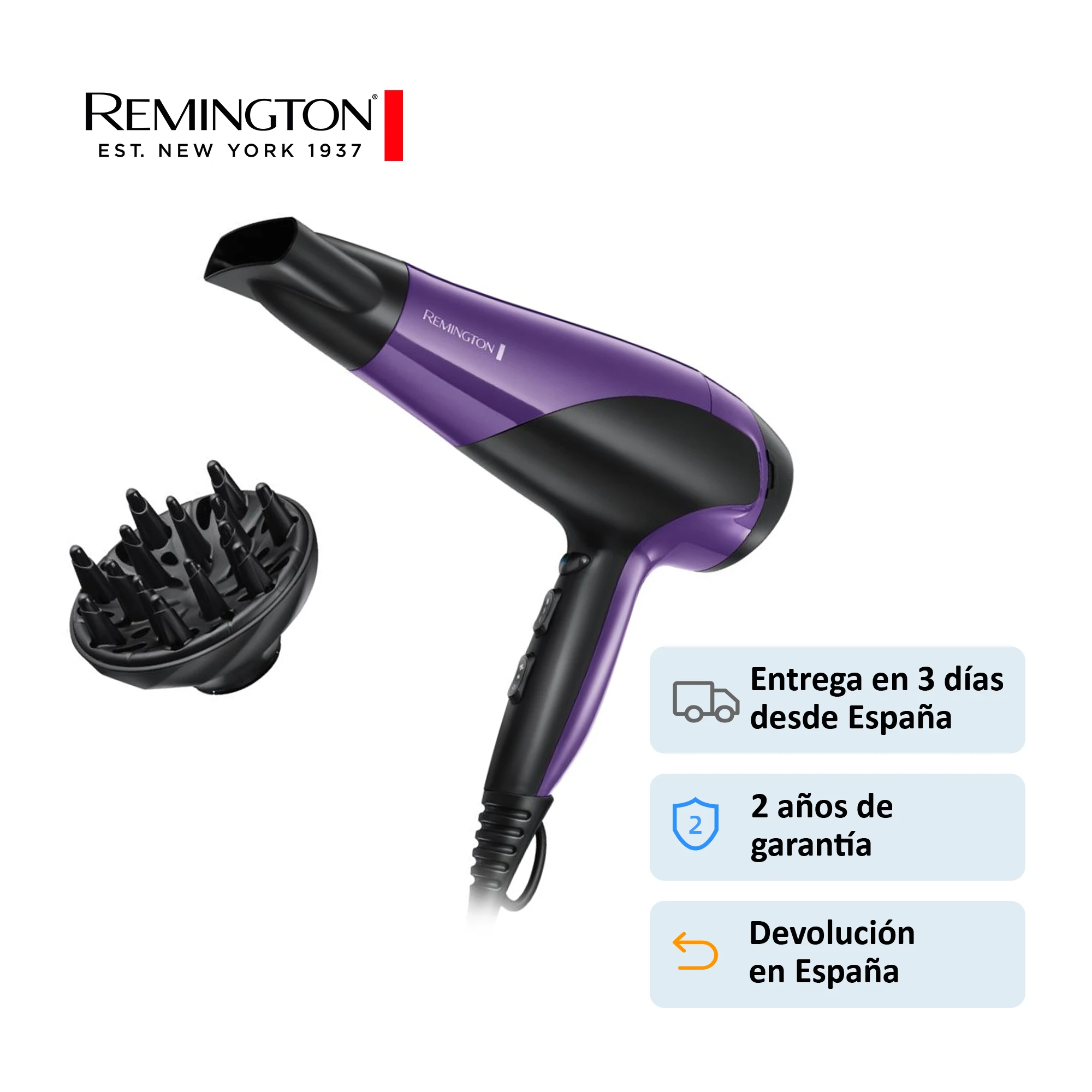 Remington Ionic Dry D3190 Secador de Pelo, Secador Iónico, Difusor y  Concentrador, 2200 W, Morado y Negro|Secadores de pelo| - AliExpress